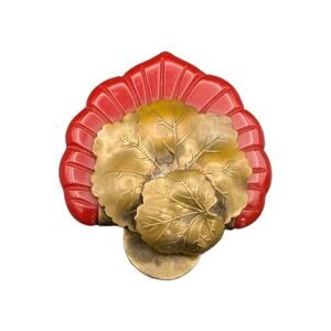 Rare Vintage Red Art Deco Carved Bakelite Brass Scarf Buckle Tested